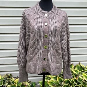 NWT A New Day Brown Chunky Gold Button Front Cardigan